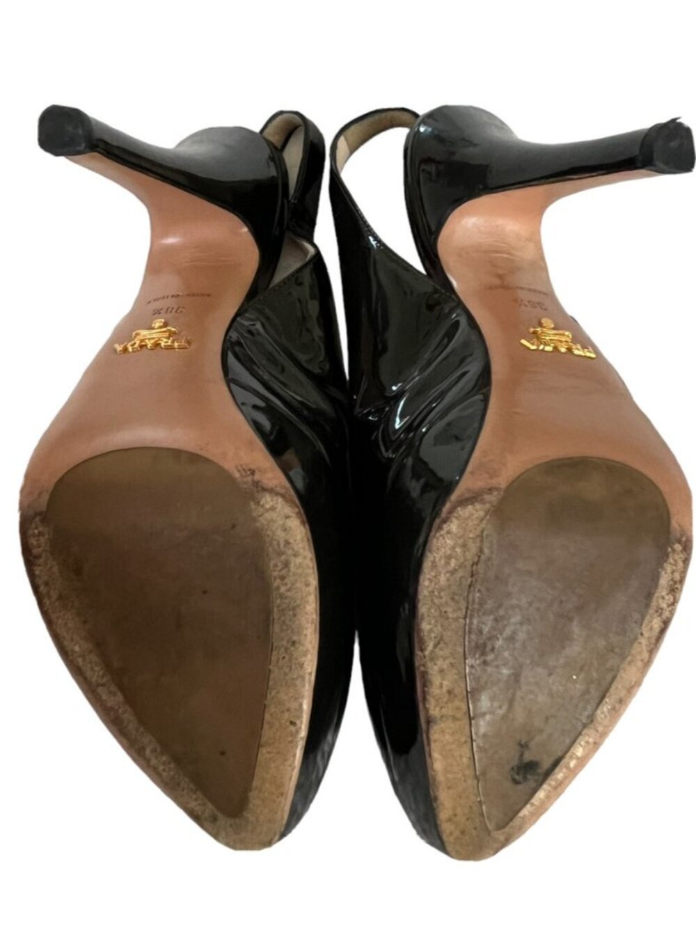 Prada Womens Sz 38.5 Olive Green Patent Leather Platform Slingback  Heels Sz 8 - Picture 10 of 11